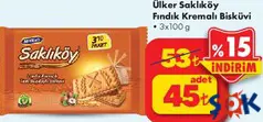 ÜLKER SAKLIKÖY FINDIK KREMALI BİSKÜVİ 3X100 G